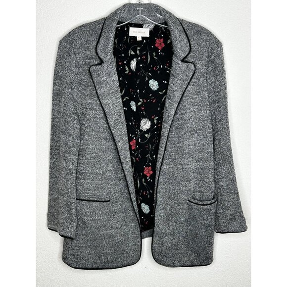 Skies Are Blue Blazer Womens XL Gray Knit Open Front Floral Lined Jacket Pockets - Picture 1 of 13